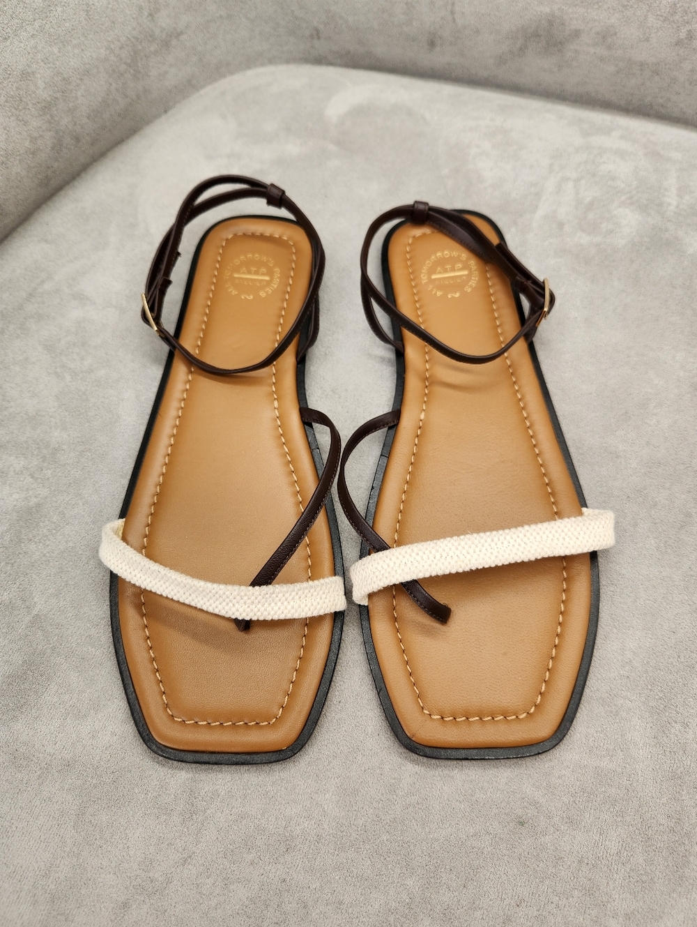 ATP Atelier Sandals 10 Brown Leather Ecru Canvas Miane Dainty Made Italy New$390